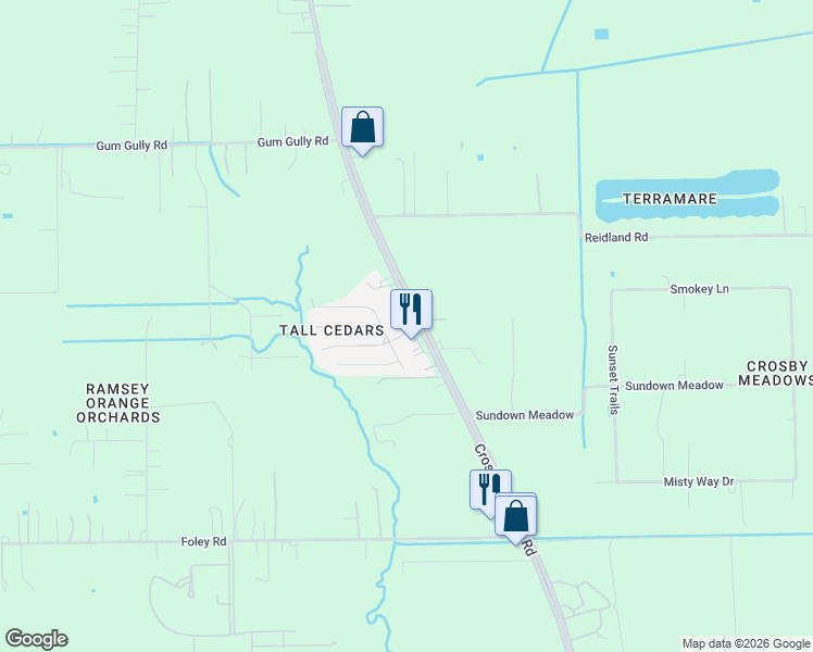 map of restaurants, bars, coffee shops, grocery stores, and more near 19203 Farm to Market 2100 in Crosby