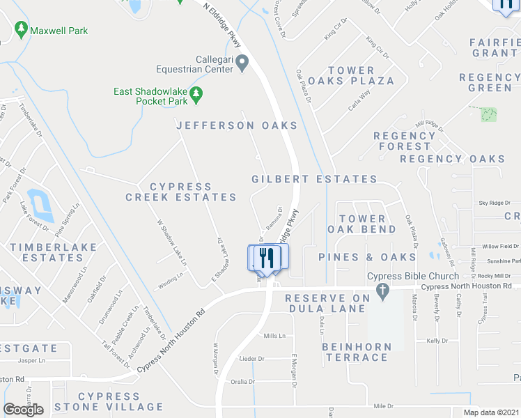map of restaurants, bars, coffee shops, grocery stores, and more near 12510 William Dowdell Dr in Cypress