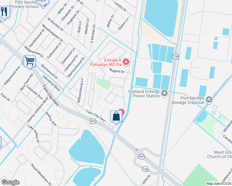 map of restaurants, bars, coffee shops, grocery stores, and more near 3148 Nottingham Ln in Port Neches
