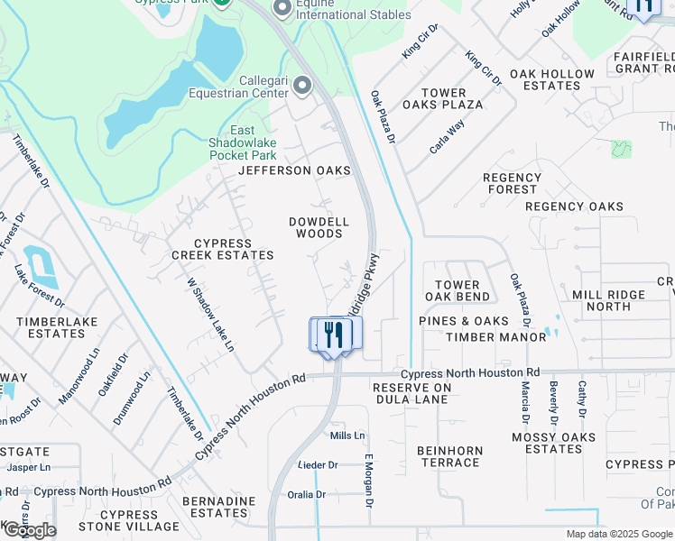 map of restaurants, bars, coffee shops, grocery stores, and more near 12510 William Dowdell Drive in Cypress