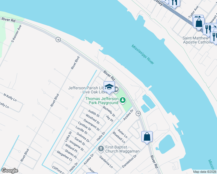 map of restaurants, bars, coffee shops, grocery stores, and more near 43 Rosa Street in Westwego