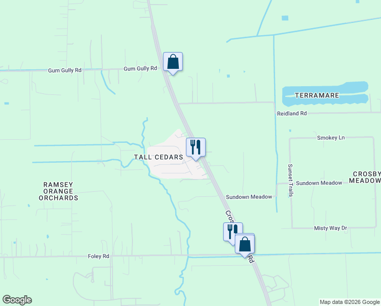 map of restaurants, bars, coffee shops, grocery stores, and more near 19203 Farm to Market 2100 in Crosby