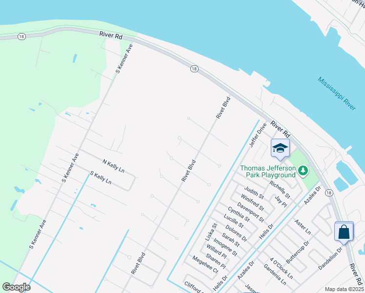 map of restaurants, bars, coffee shops, grocery stores, and more near 5 West Velvet Lane in Westwego