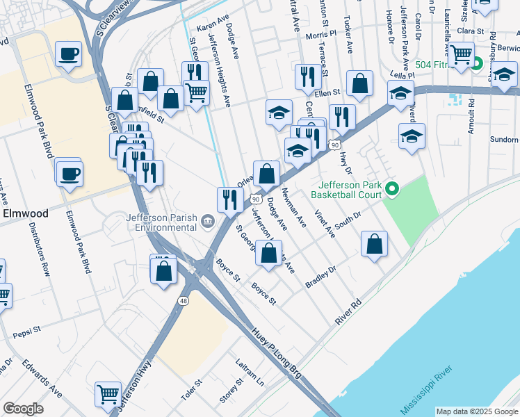 map of restaurants, bars, coffee shops, grocery stores, and more near 403 Jefferson Heights Avenue in Jefferson