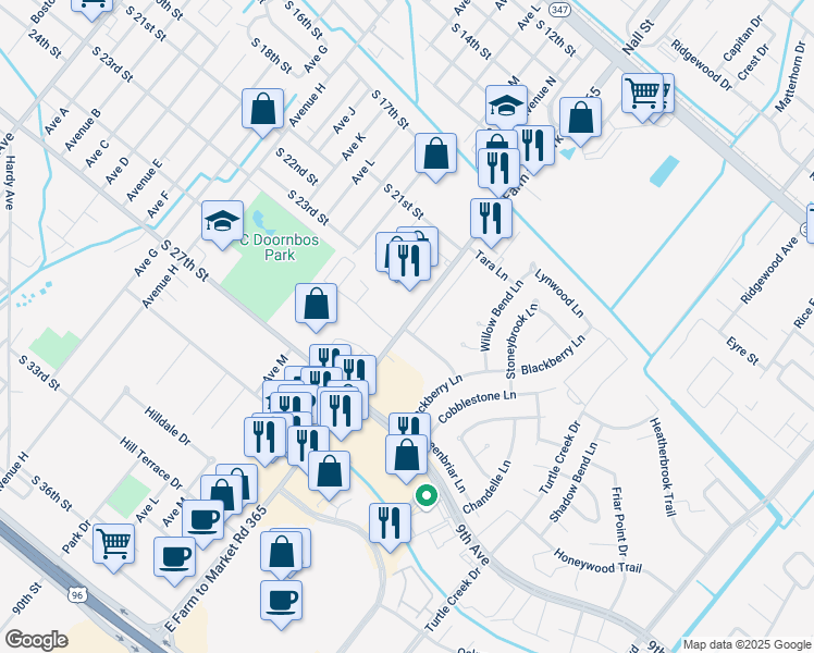 map of restaurants, bars, coffee shops, grocery stores, and more near 3948 Farm to Market Road 365 in Port Arthur
