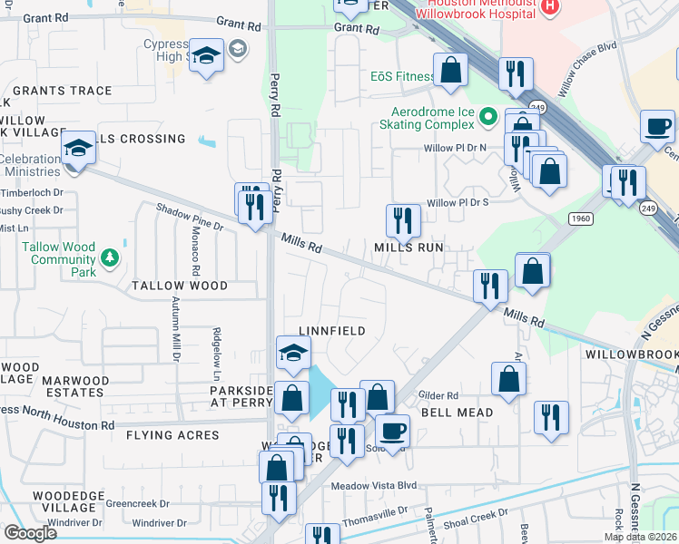 map of restaurants, bars, coffee shops, grocery stores, and more near 9403 Winnwood Court in Houston
