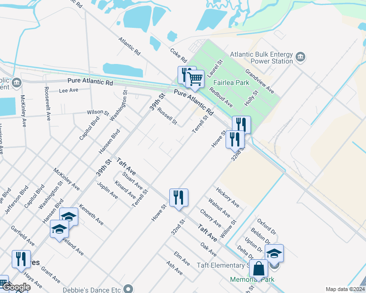 map of restaurants, bars, coffee shops, grocery stores, and more near 7079 Howe Street in Groves