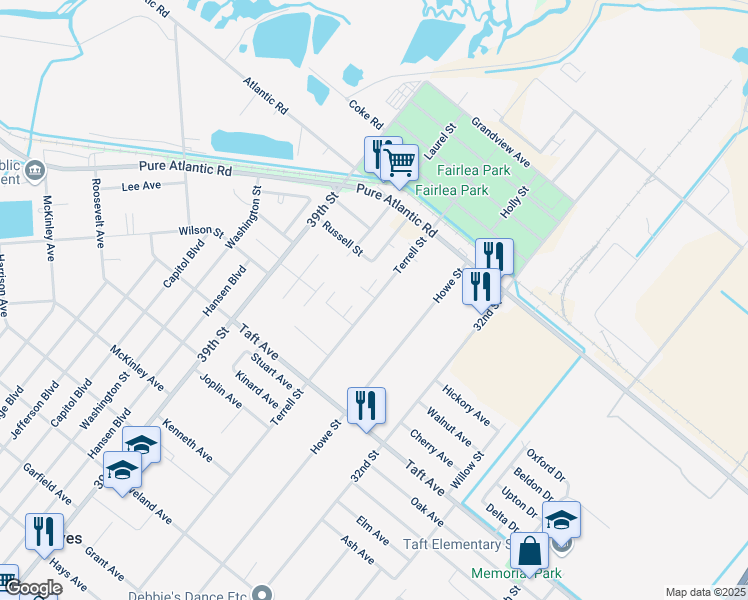 map of restaurants, bars, coffee shops, grocery stores, and more near 7079 Howe Street in Groves
