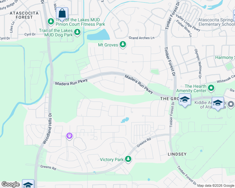 map of restaurants, bars, coffee shops, grocery stores, and more near 12030 Carillon Forest Drive in Humble