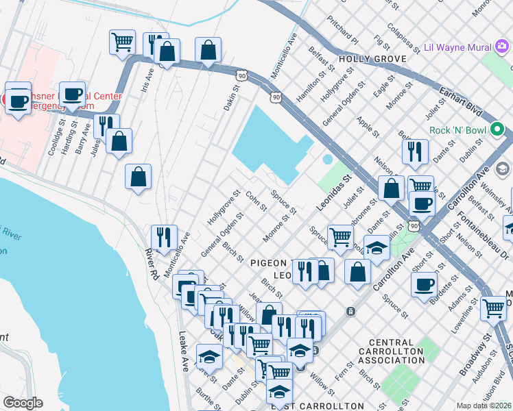 map of restaurants, bars, coffee shops, grocery stores, and more near 197 General Ogden Street in New Orleans