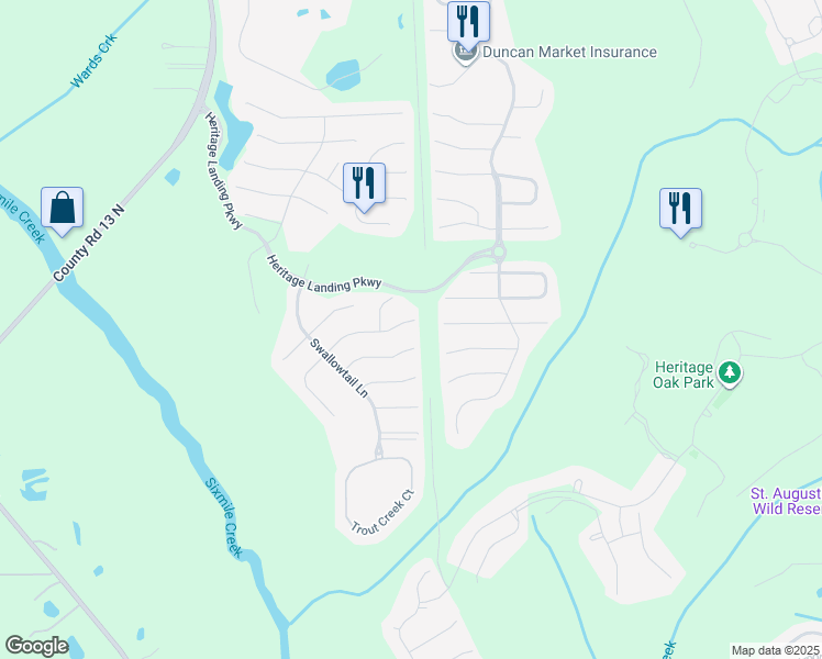 map of restaurants, bars, coffee shops, grocery stores, and more near 2474 Woodstork Court in St. Augustine