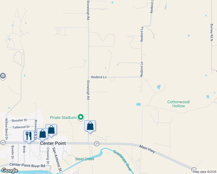 map of restaurants, bars, coffee shops, grocery stores, and more near 203 Stoneleigh Road in Center Point
