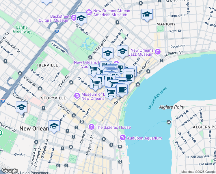 map of restaurants, bars, coffee shops, grocery stores, and more near in New Orleans