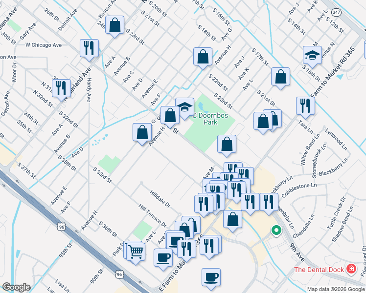 map of restaurants, bars, coffee shops, grocery stores, and more near 1024 South 27th Street in Nederland
