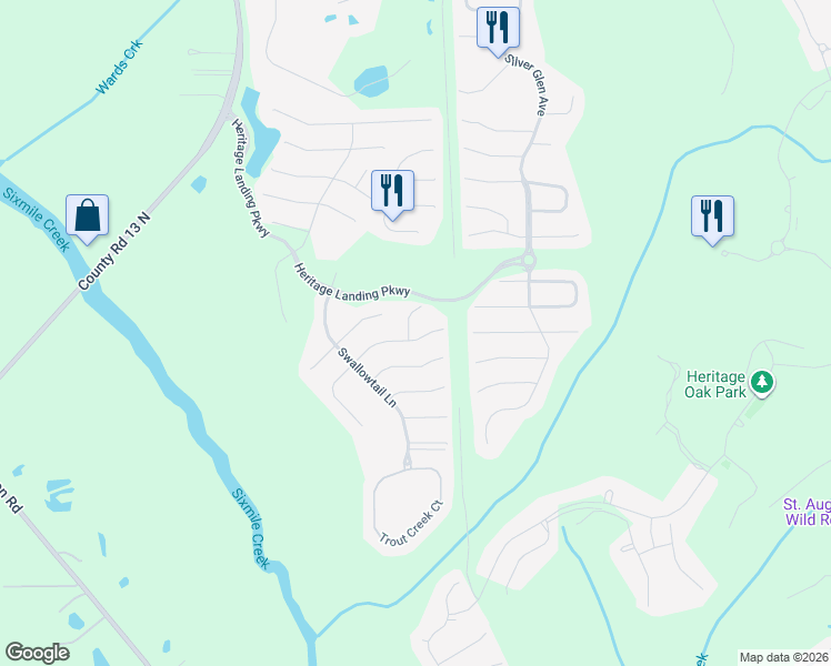 map of restaurants, bars, coffee shops, grocery stores, and more near 2512 Otter Totem Court in St. Augustine
