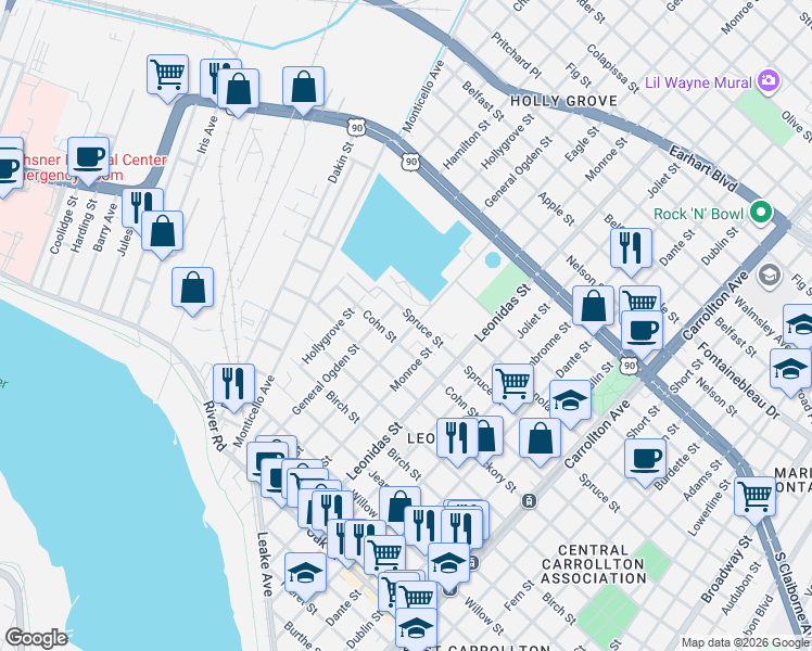 map of restaurants, bars, coffee shops, grocery stores, and more near 197 General Ogden Street in New Orleans