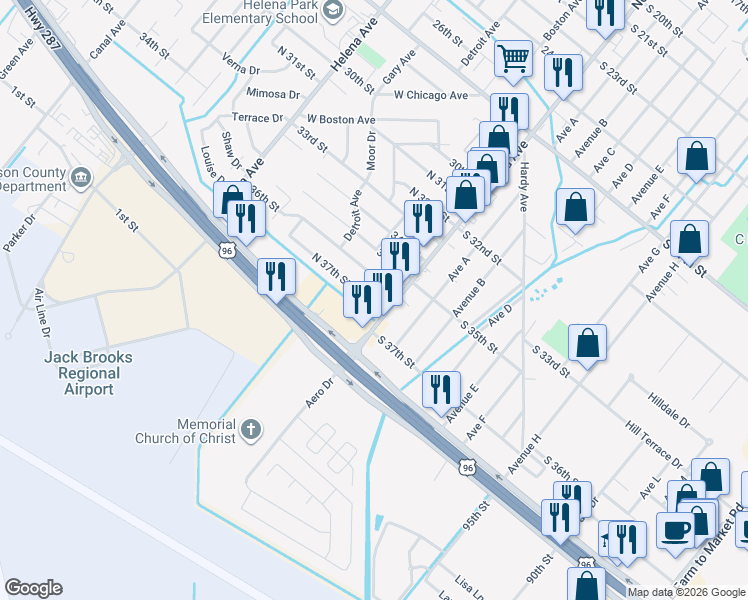 map of restaurants, bars, coffee shops, grocery stores, and more near 204 North 37th Street in Nederland