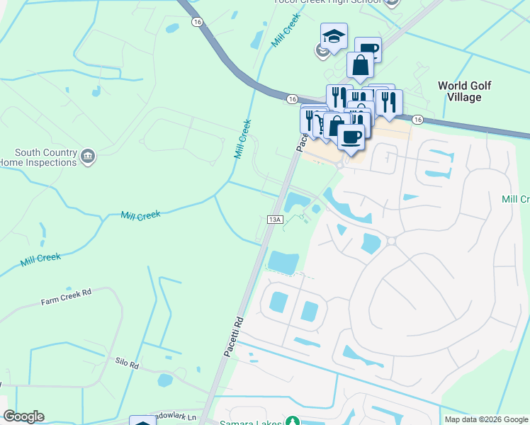 map of restaurants, bars, coffee shops, grocery stores, and more near 7900 Pacetti Road in St. Augustine