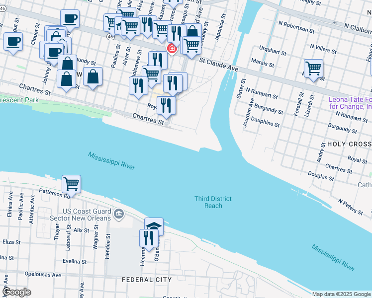 map of restaurants, bars, coffee shops, grocery stores, and more near 503 Poland Avenue in New Orleans