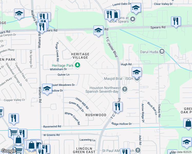 map of restaurants, bars, coffee shops, grocery stores, and more near 11922 Arroyo Vista Lane in Houston