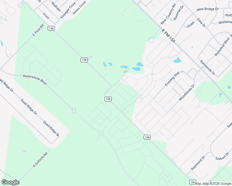 map of restaurants, bars, coffee shops, grocery stores, and more near County Road 158 in Kyle