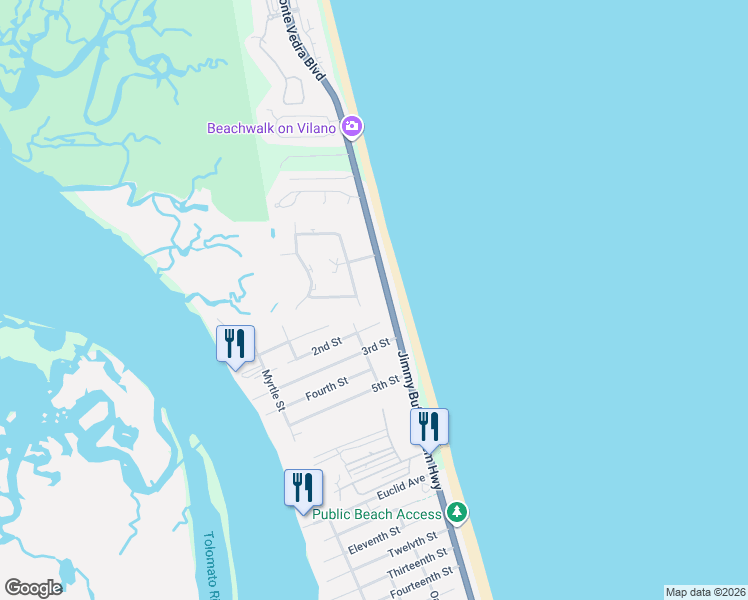 map of restaurants, bars, coffee shops, grocery stores, and more near 401 Seagate Lane South in St. Augustine