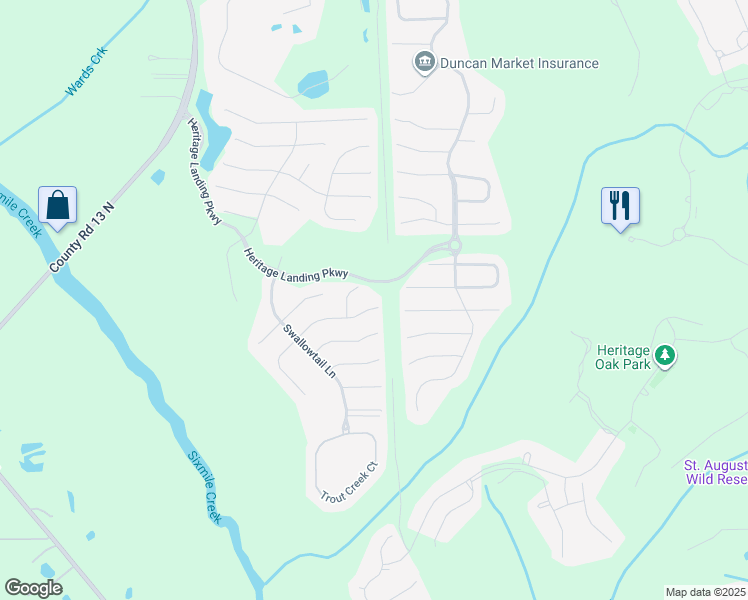 map of restaurants, bars, coffee shops, grocery stores, and more near 2470 Woodstork Court in St. Augustine