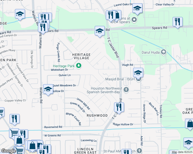 map of restaurants, bars, coffee shops, grocery stores, and more near 11922 Arroyo Vista Lane in Houston