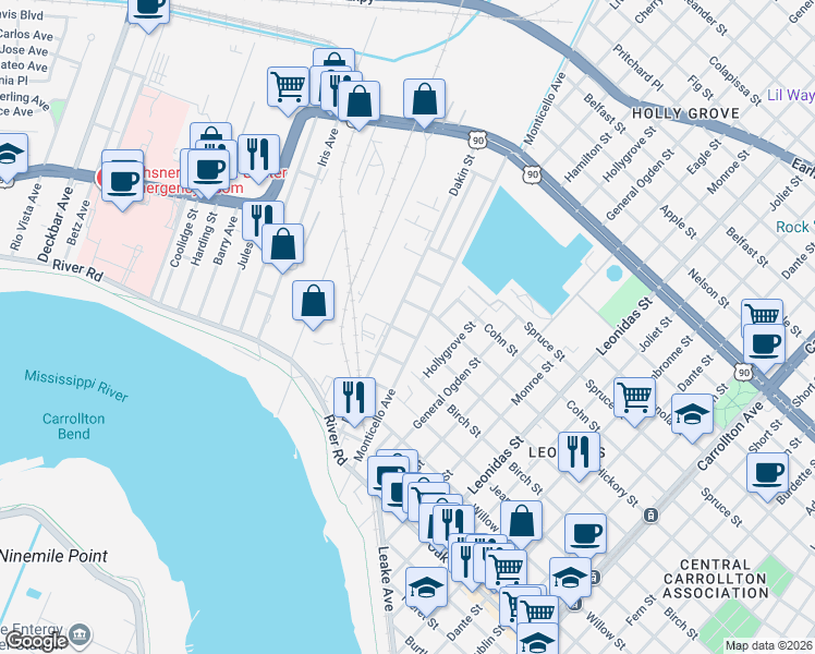 map of restaurants, bars, coffee shops, grocery stores, and more near 129 Goldsmith Street in Jefferson