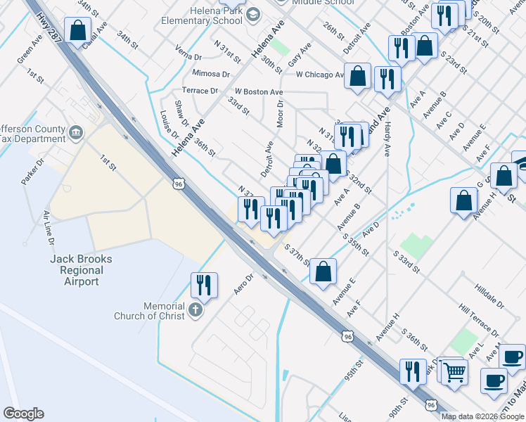 map of restaurants, bars, coffee shops, grocery stores, and more near 307 North 37th Street in Nederland