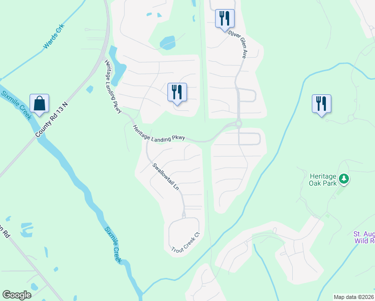 map of restaurants, bars, coffee shops, grocery stores, and more near 2512 Otter Totem Court in St. Augustine