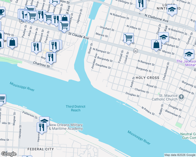 map of restaurants, bars, coffee shops, grocery stores, and more near 603 Deslonde Street in New Orleans