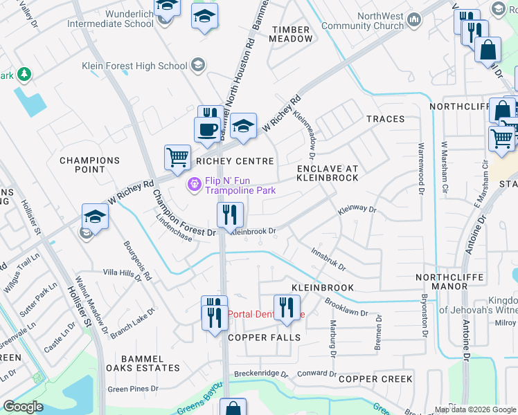 map of restaurants, bars, coffee shops, grocery stores, and more near 12311 Summer Orchard Drive in Houston