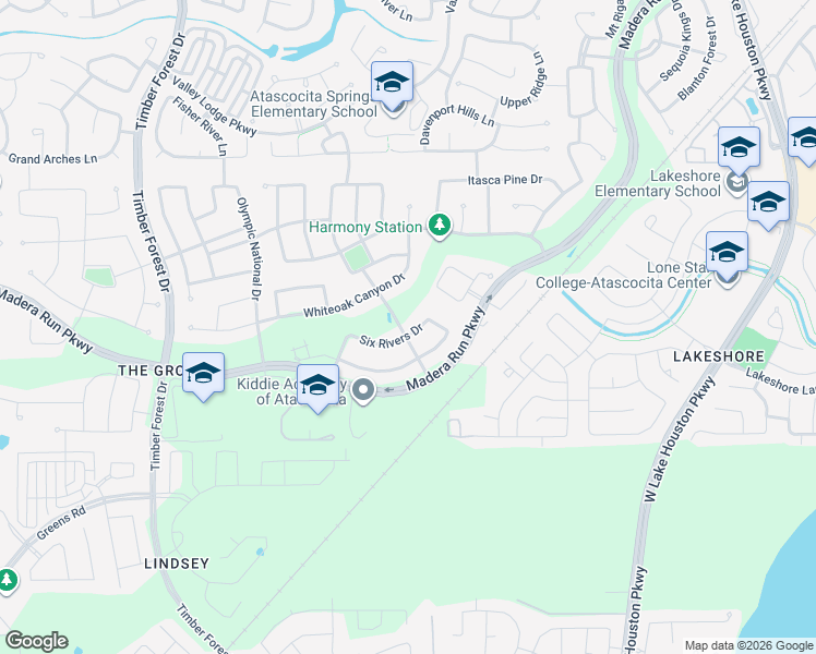 map of restaurants, bars, coffee shops, grocery stores, and more near 13103 Six Rivers Drive in Humble