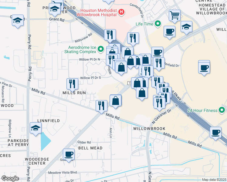 map of restaurants, bars, coffee shops, grocery stores, and more near 8300 Cypress Creek Parkway in Houston