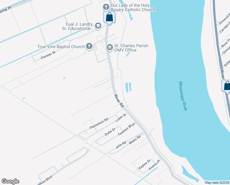 map of restaurants, bars, coffee shops, grocery stores, and more near 14787 River Road in Hahnville