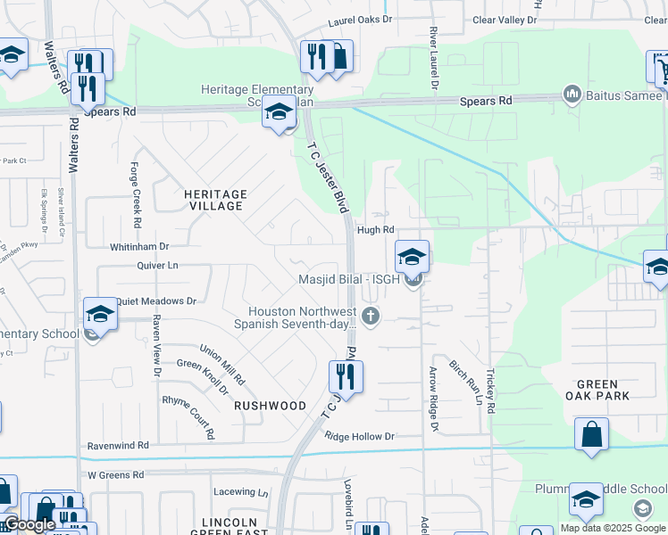 map of restaurants, bars, coffee shops, grocery stores, and more near 1907 Delphi Lane in Houston