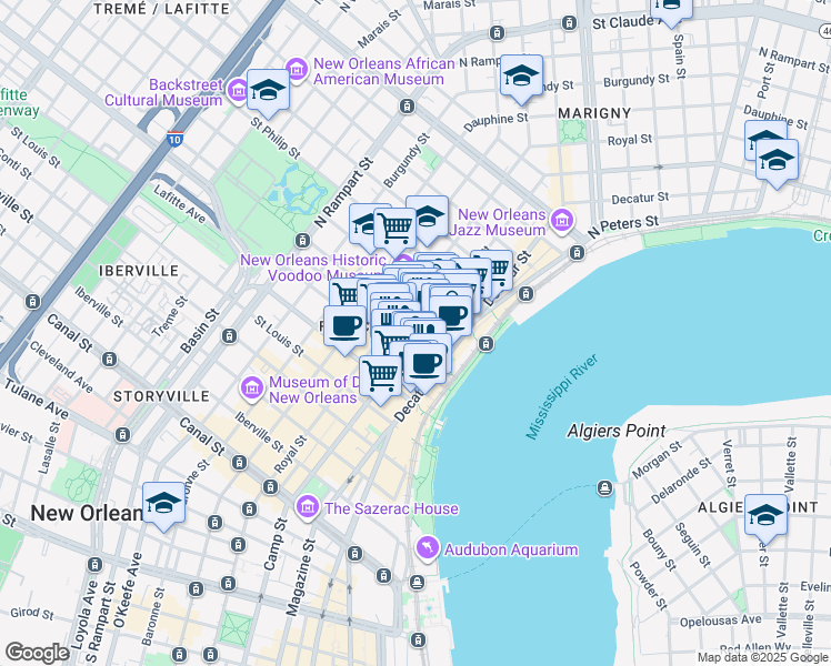 map of restaurants, bars, coffee shops, grocery stores, and more near in New Orleans