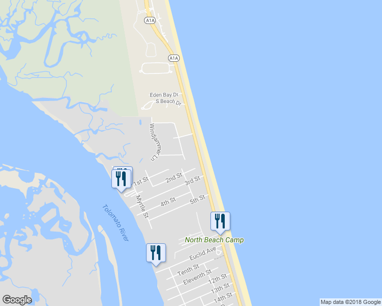 map of restaurants, bars, coffee shops, grocery stores, and more near 401 Seagate Lane South in St. Augustine