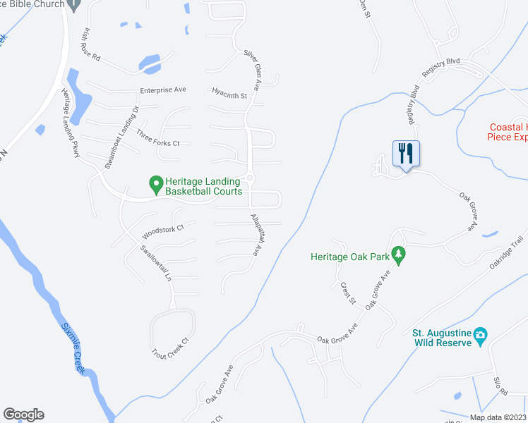 map of restaurants, bars, coffee shops, grocery stores, and more near 164 Corral Circle in St. Augustine