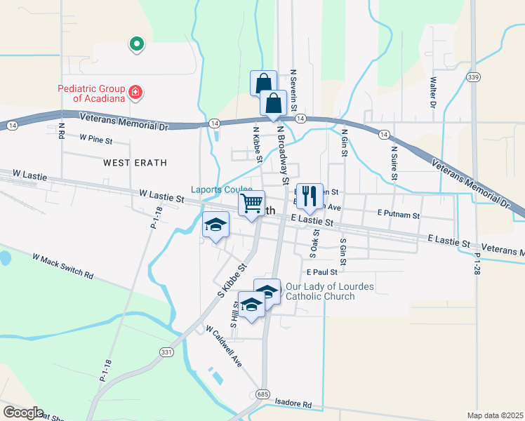 map of restaurants, bars, coffee shops, grocery stores, and more near in Erath