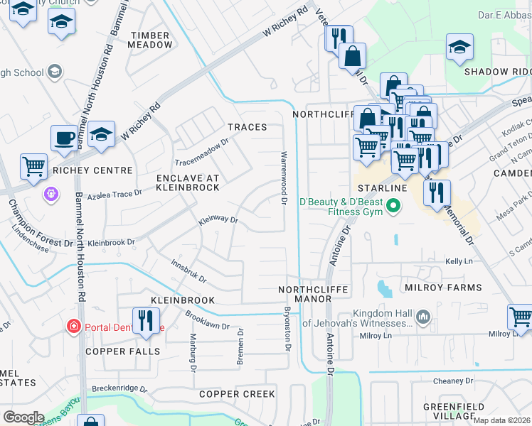 map of restaurants, bars, coffee shops, grocery stores, and more near 4511 Mallard Landing Court in Houston