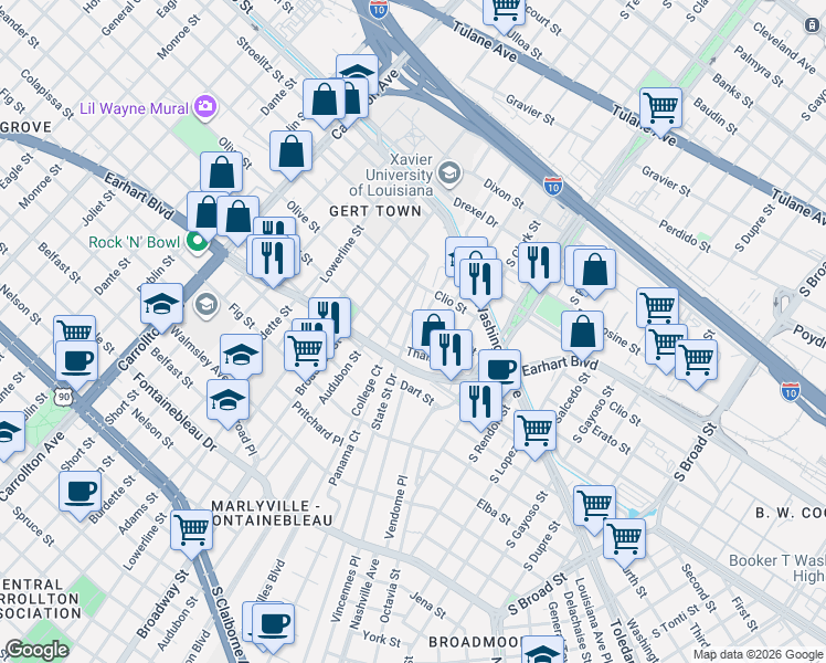 map of restaurants, bars, coffee shops, grocery stores, and more near 3236 Bloomingdale Court in New Orleans