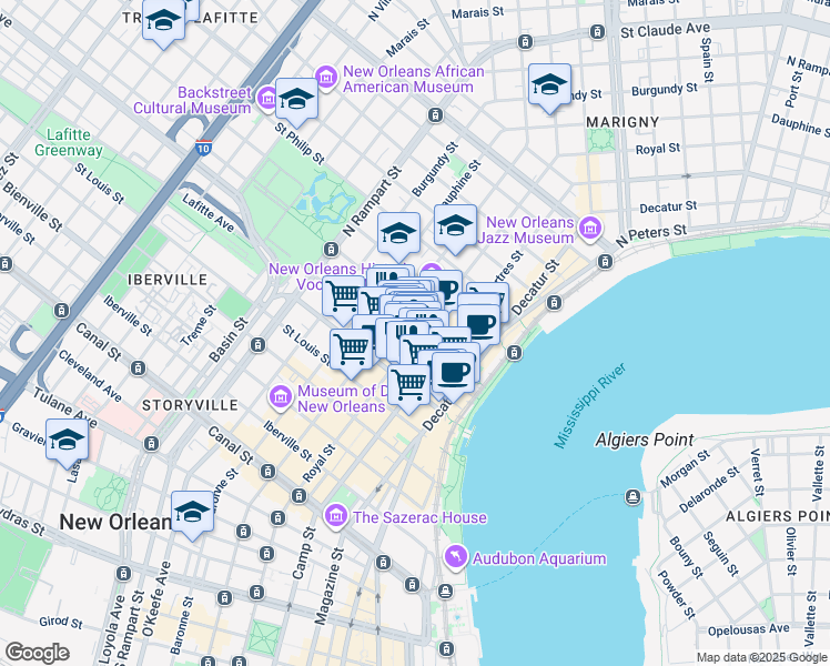 map of restaurants, bars, coffee shops, grocery stores, and more near in New Orleans