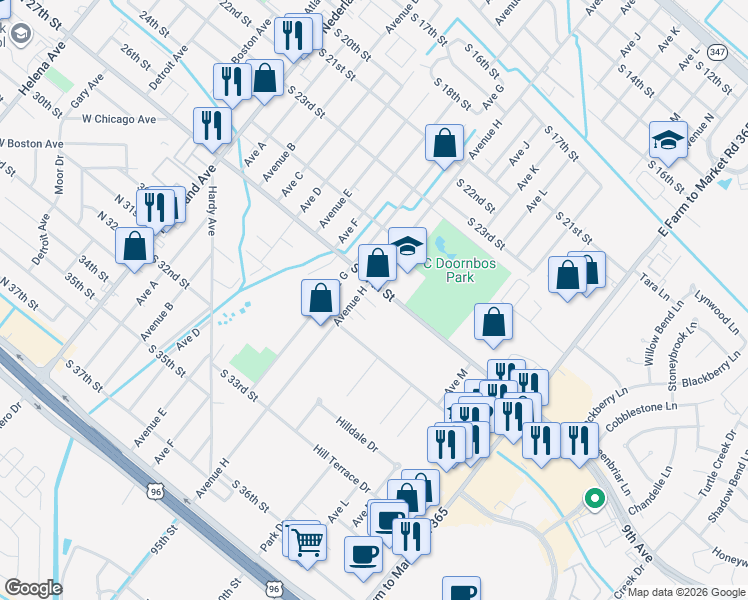 map of restaurants, bars, coffee shops, grocery stores, and more near 2719 Avenue H in Nederland