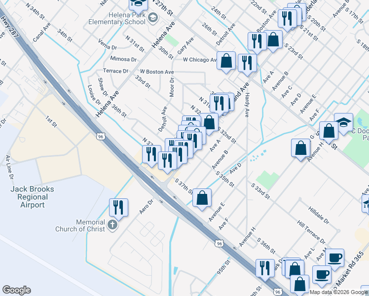 map of restaurants, bars, coffee shops, grocery stores, and more near 115 North 35th Street in Nederland