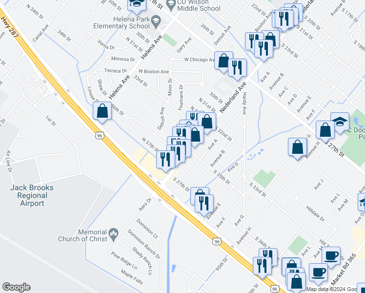map of restaurants, bars, coffee shops, grocery stores, and more near 115 35th Street in Nederland