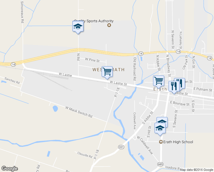 map of restaurants, bars, coffee shops, grocery stores, and more near 120 Par Road P-1-62 in Erath
