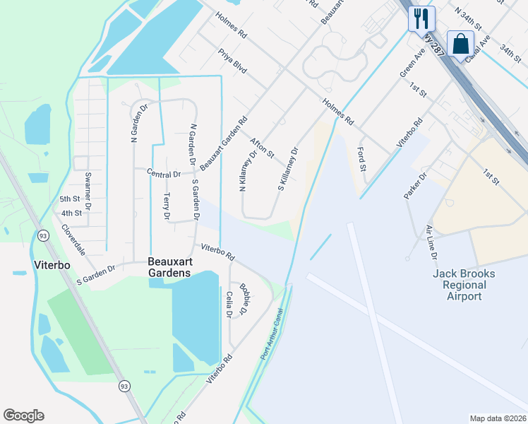 map of restaurants, bars, coffee shops, grocery stores, and more near 8313-8535 South Killarney Drive in Beaumont