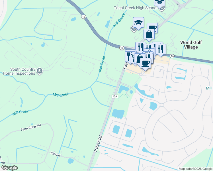 map of restaurants, bars, coffee shops, grocery stores, and more near 7900 Pacetti Road in St. Augustine